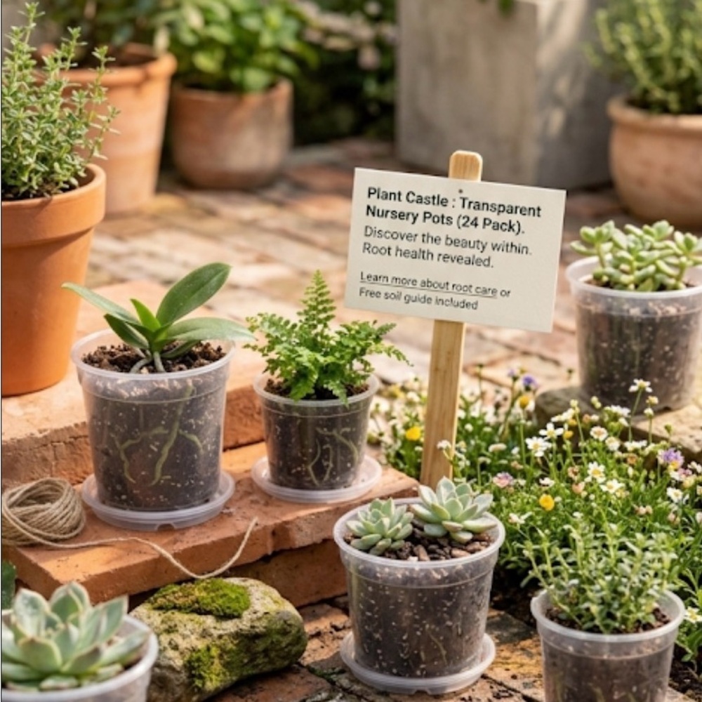 Plant Castle 24-Pack Clear Plastic Plant Pots with Saucers 4-6 Inch